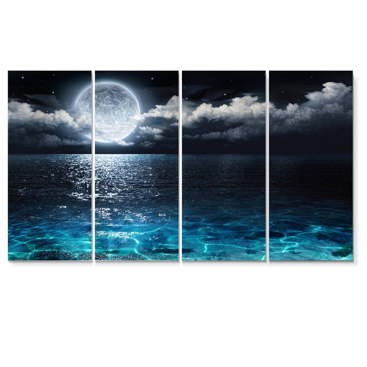Designart - Romantic Full Moon Over Sea - Seascape Canvas Art Print